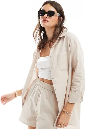 Esmée Camisa playera color extragrande de manga larga exclusiva de -Blanco