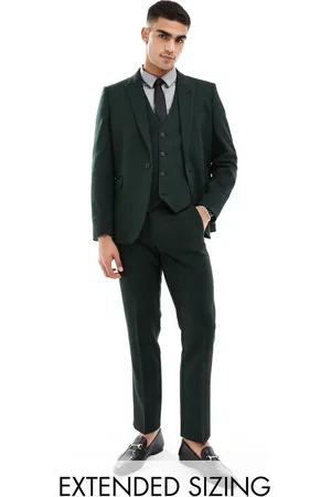 ASOS Pantalones de traje de corte slim con patrón de espiga de mezcla de lana de