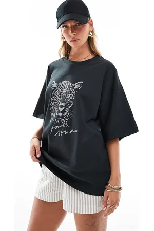 4th & Reckless Camiseta negra con lavado ácido y estampado de leopardo Catwalk de -Negro