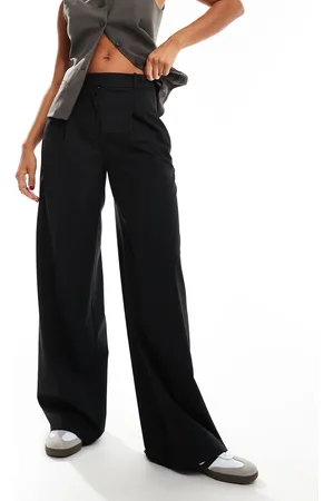 MANGO Pantalones negros de talle medio y corte holgado de