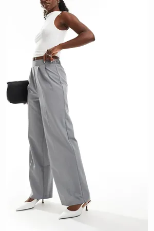 New Look Pantalones grises sin cierres de pernera ancha de