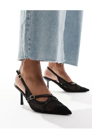 River Island Zapatos negros destalonados de tacón de malla de