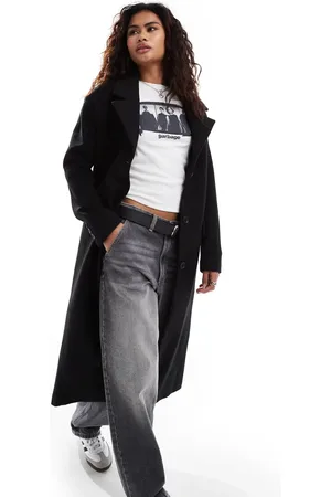 Glamorous Abrigo de sastre negro extragrande con diseño de espiga de