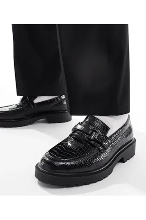 ASOS Mocasines negros clásicos efecto piel de cocodrilo con bridón de
