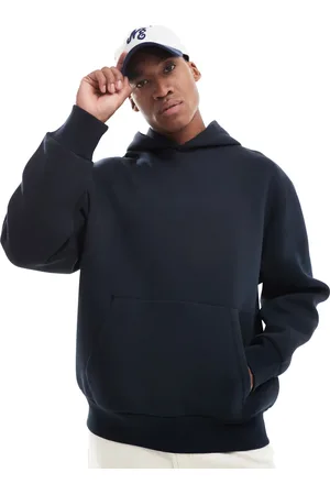 ASOS Sudadera azul marino extragrande con capucha de tejido grueso efecto neopreno de