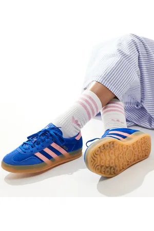 adidas Zapatillas de deporte azules y rosas de terciopelo Gazelle Indoor de