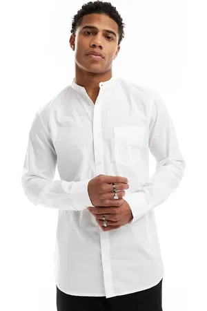 French Connection Camisa blanca de manga larga con cuello panadero y bolsillo en el pecho de French Connection