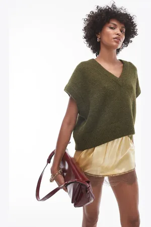 Topshop Chaleco holgado con cuello de pico, hombros caídos y costura delantera de punto de -Verde