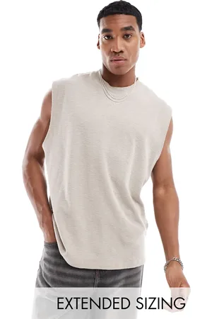 ASOS Camiseta color piedra extragrande sin mangas de piqué de -Beis neutro