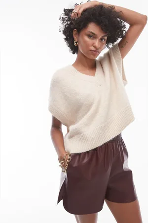 Topshop Chaleco color holgado con cuello de pico, hombros caídos y costura delantera de punto de -Beis neutro