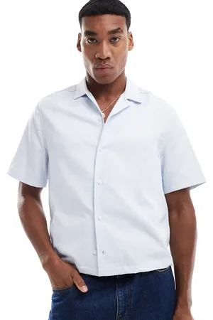 ASOS Camisa a rayas azules de corte cuadrado holgado y manga corta de -Rosa