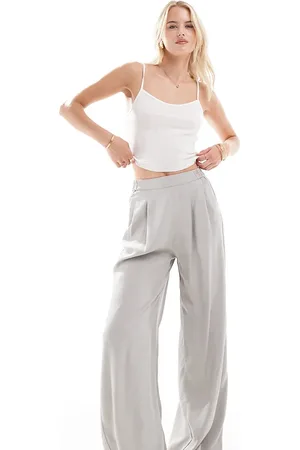 ASOS Pantalones grises de estilo casual y pernera ancha sin cierres de ASOS DESIGN Tall