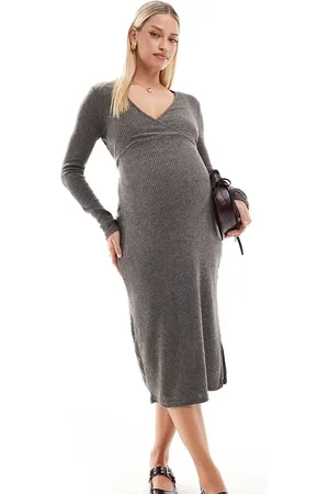Mama;licious Vestido midi de manga larga de punto liso de Mamalicious Maternity