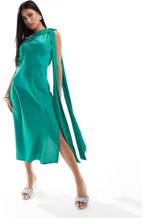 In The Style Vestido midi verde esmeralda asimétrico con detalle colgante de satén de x Terrie McEvoy