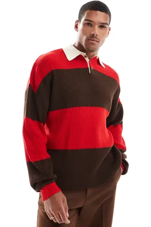 ASOS Polo a rayas rojas y marrones holgado de estilo rugby de punto de
