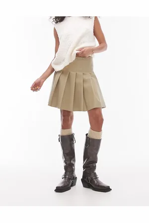 Topshop Minifalda color plisada de corte depurado de cuero sintético de -Verde