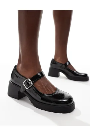 ASOS Zapatos negros estilo merceditas de tacón con suela gruesa de charol Saxton de