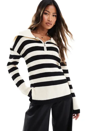 In The Style Jersey color piedra y negro a rayas con media cremallera de -Multicolor
