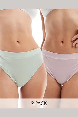 ASOS Pack de 2 braguitas brasileñas de color verde salvia y lila de talle alto de tejido supersuave Bella de -Multicolor