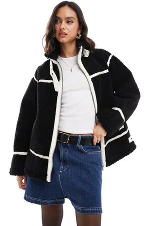 Miss Selfridge Chaqueta de aviador negra de borreguito de