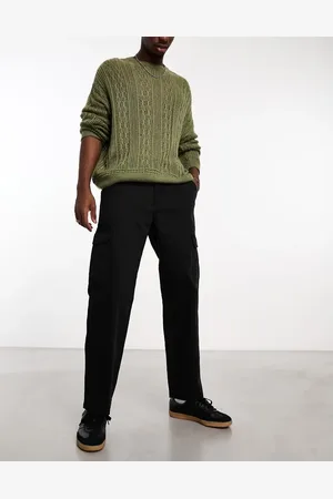 Cotton On Pantalones cargo negros holgados con diseño de espiga de Cotton On