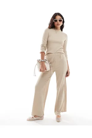 VILA Pantalones color crema de pernera ancha de tejido texturizado de (parte de un conjunto)-Blanco