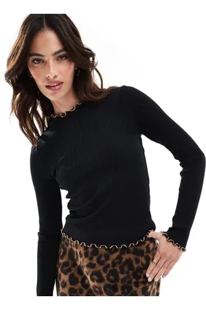 VERO MODA Top de manga larga con ribetes blancos en contraste de canalé de