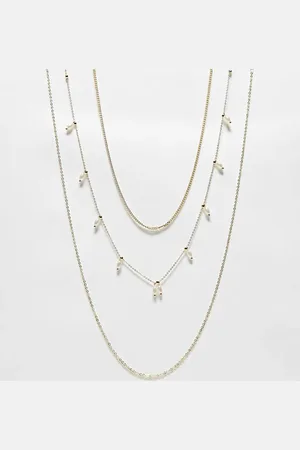 Pieces® Collar de 3 hileras con detalle de perlas de imitación de PIECES Curve
