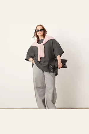 ASOS Camiseta gris carbón de corte cuadrado de tejido texturizado de Curve-Multicolor