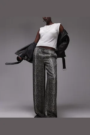 Topshop Pantalones de pernera ancha con estampado de serpiente y lazada en la cintura de satén de