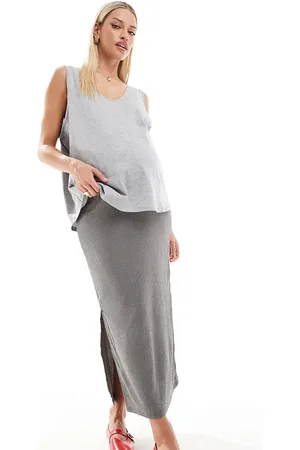 Mama;licious Falda larga con abertura lateral de punto texturizado de Mamalicious Maternity