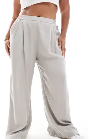 ASOS Pantalones grises de estilo casual y pernera ancha sin cierres de Curve