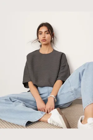 ASOS Camiseta gris carbón de corte cuadrado de tejido texturizado de -Multicolor