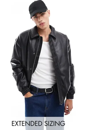 ASOS Chaqueta Harrington negra acolchada extragrande de cuero sintético de