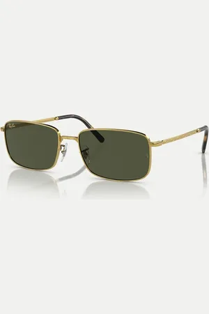Ray-Ban Gafas de sol doradas con montura rectangular y lentes verdes de