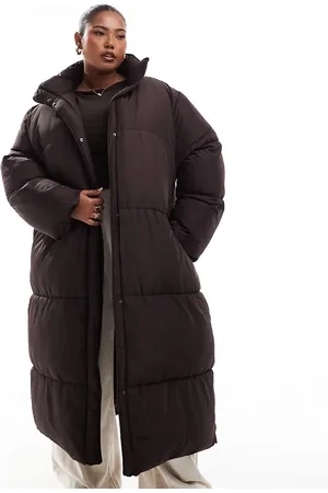 ASOS Chaqueta larga marrón acolchada de ASOS DESIGN Curve-Negro