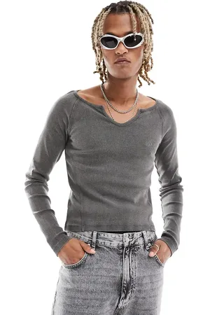 Reclaimed Camiseta ajustada de manga larga con lavado ácido de