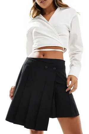 ASOS Minifalda de sastre negra plisada con diseño asimétrico de
