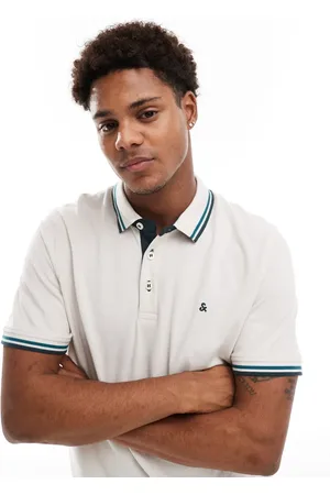 JACK & JONES Polo beis de corte slim con ribetes y logo de piqué de -Beis neutro