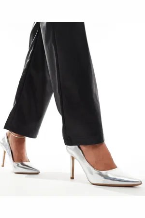 SEQWL Zapatos de salón plateados con tacón de aguja y puntera fina de