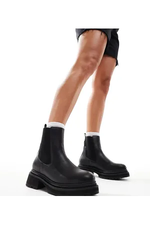 London Rebel Botas Chelsea negras de media caña con suela gruesa Becky de -Negro