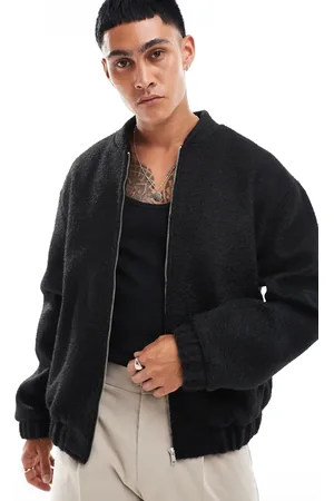 ASOS Chaqueta bomber negra extragrande de tejido efecto lana de