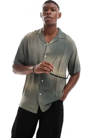 Only & Sons Camisa verde con cuello de solapas y estampado desgastado de
