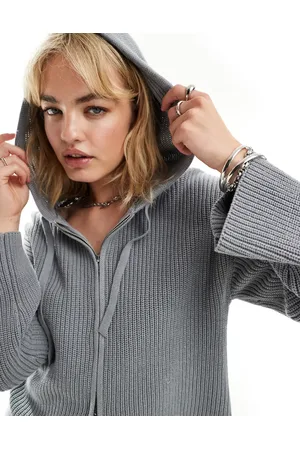 Monki Cárdigan jaspeado con capucha y cremallera de canalé de