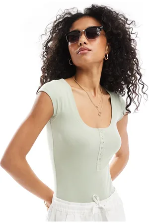 Miss Selfridge Body verde con botones de presión de