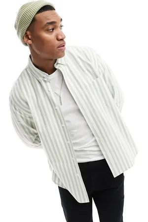 ASOS Camisa Oxford verde a rayas abotonada de corte holgado de