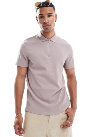 ASOS Polo morado con cremallera de punto gofrado de