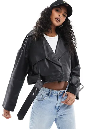 ASOS Gabardina corta negra extragrande de cuero de