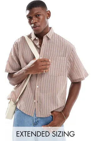 ASOS Camisa a rayas texturizadas de corte cuadrado extragrande de -Beis neutro