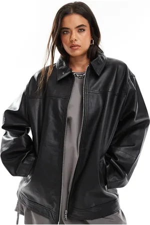 ASOS Chaqueta negra con solapas de cuero premium de ASOS DESIGN Curve